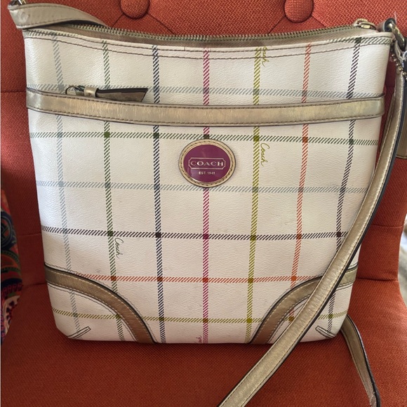 Coach Handbags - Coach Plaid Crossbody Bag - Cream and Gold